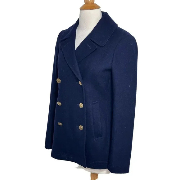 J. Crew women's 0 peacoat Navy wool blend gold crested buttons double breasted - Picture 3 of 9